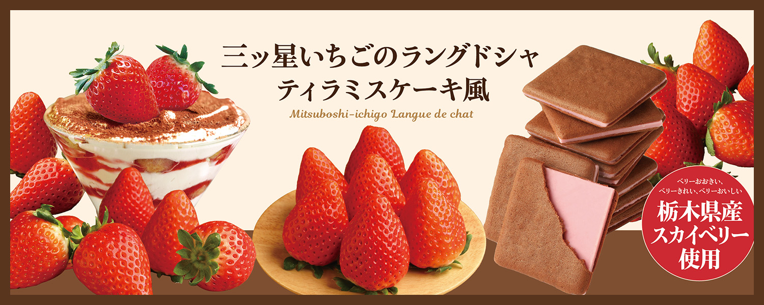 三ツ星いちごのラングドシャ栃木県が生んだ高級いちごのスカイベリーを使用した、おすすめの苺スイーツ。